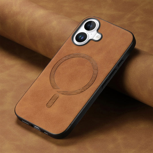 For iPhone 16 Plus Solid Color Retro Magsafe PU Back Cover Phone Case(Brown) by buy2fix