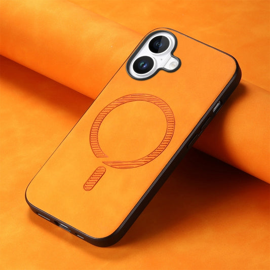 For iPhone 16 Plus Solid Color Retro Magsafe PU Back Cover Phone Case(Yellow) by buy2fix
