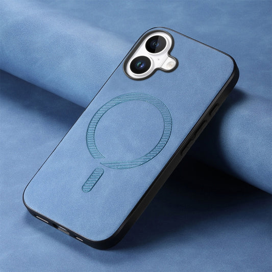 For iPhone 16 Plus Solid Color Retro Magsafe PU Back Cover Phone Case(Blue) by buy2fix