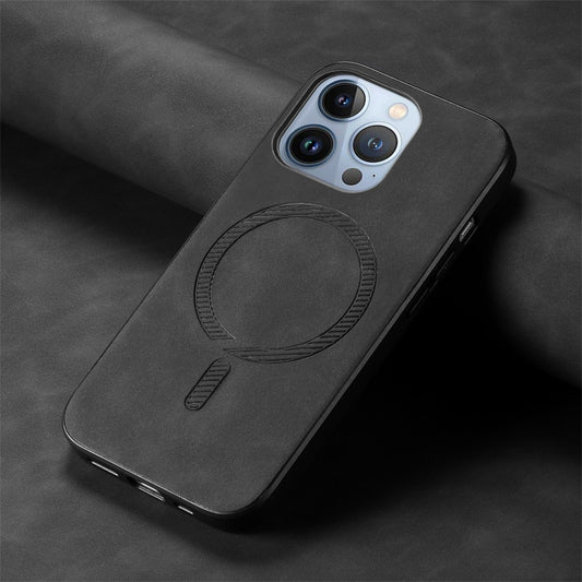 For iPhone 16 Pro Max Solid Color Retro Magsafe PU Back Cover Phone Case(Black) by buy2fix