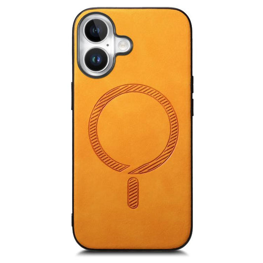 For iPhone 17 Solid Color Retro Magsafe PU Back Cover Phone Case(Yellow) - iPhone 17 Cases by buy2fix | Online Shopping UK | buy2fix