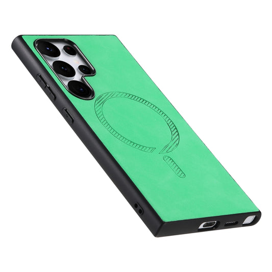 For Samsung Galaxy S23 Ultra 5G Solid Color Retro Magsafe PU Back Cover Phone Case(Green) by buy2fix