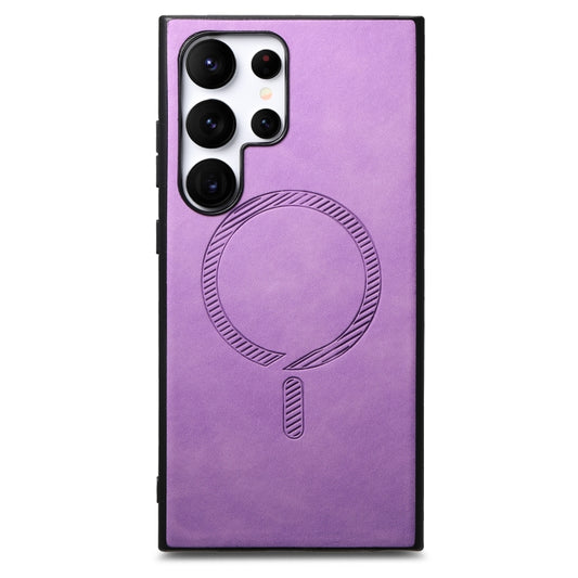 For Samsung Galaxy S25 5G Solid Color Retro Magsafe PU Back Cover Phone Case(Purple) by buy2fix