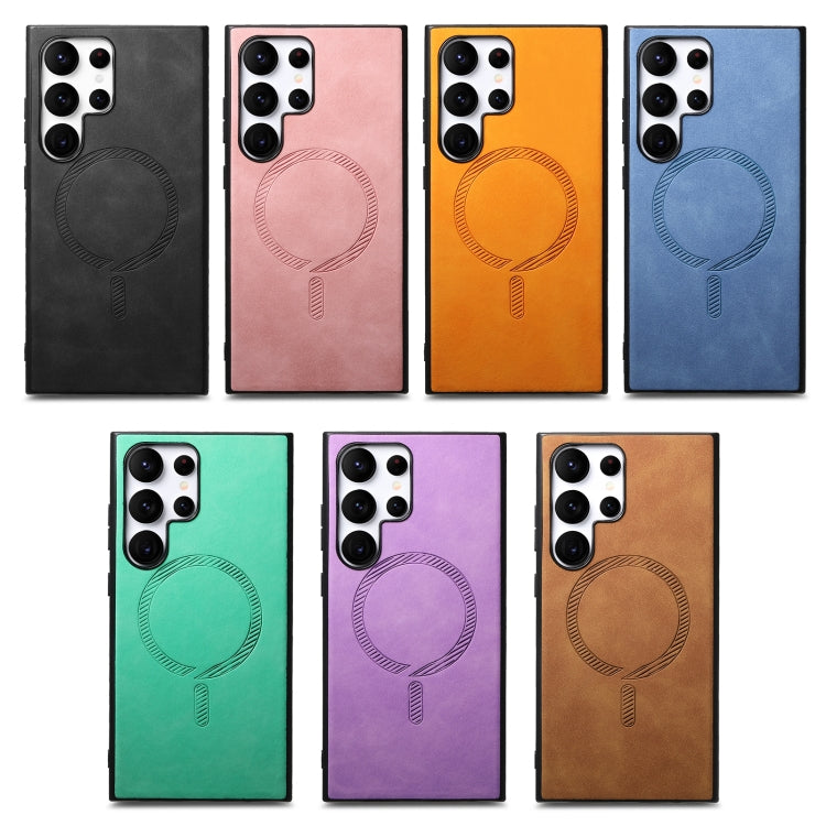 For Samsung Galaxy S25 5G Solid Color Retro Magsafe PU Back Cover Phone Case(Purple) by buy2fix