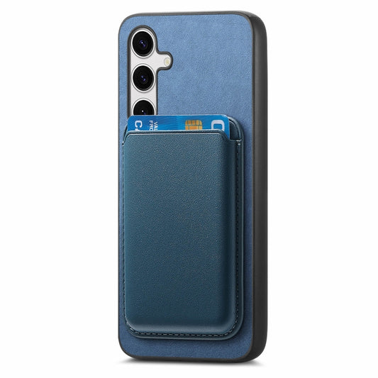 For Samsung Galaxy S25 5G Retro Magsafe Card Bag PU Back Cover Phone Case(Blue) by buy2fix