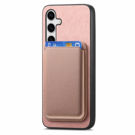 For Samsung Galaxy S25 5G Retro Magsafe Card Bag PU Back Cover Phone Case(Pink) by buy2fix