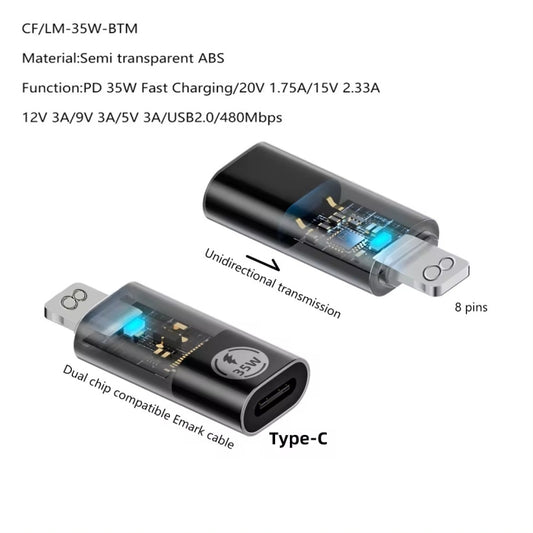 Type-C Male to 8 Pin Female 35W Data Transmission Charging Converter Adapter by buy2fix