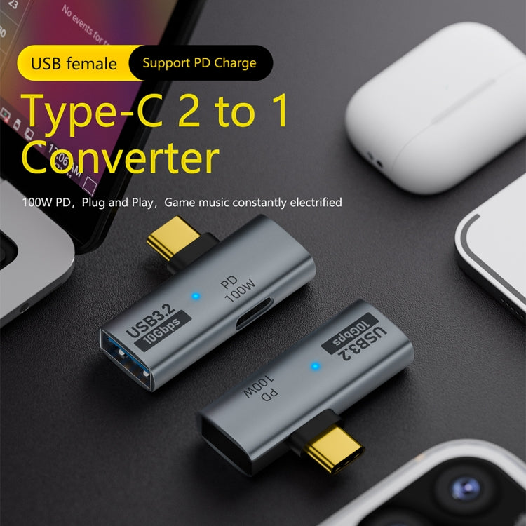 USB-C / Type-C Male to Type-C + USB3.2 Female 10Gbps Data OTG Converter PD 100W Charging Adapter(Grey) by buy2fix