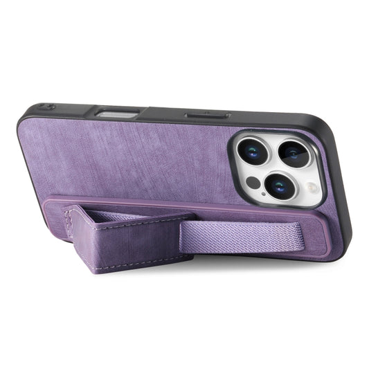For iPhone 16 Pro Max Retro Wristband Holder Leather Back Phone Case(Purple) by buy2fix