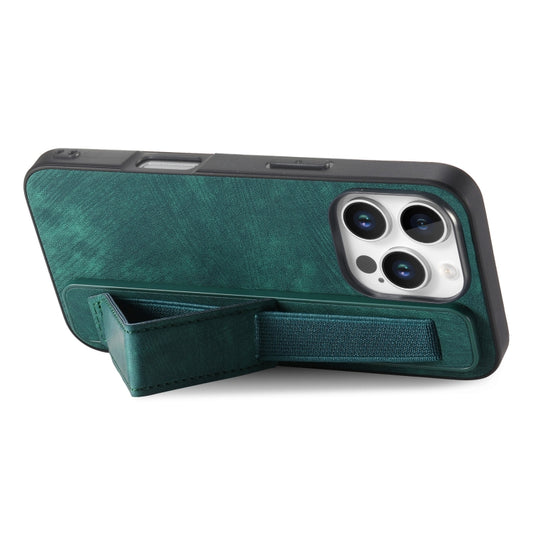 For iPhone 16 Pro Retro Wristband Holder Leather Back Phone Case(Green) by buy2fix