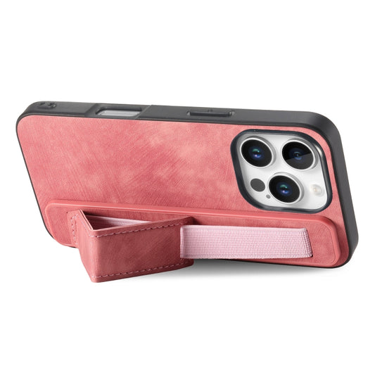 For iPhone 16 Pro Retro Wristband Holder Leather Back Phone Case(Pink) by buy2fix
