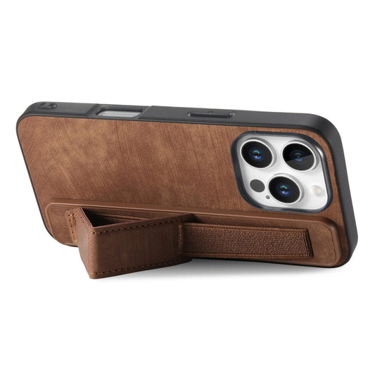 For iPhone 16 Pro Retro Wristband Holder Leather Back Phone Case(Brown) by buy2fix
