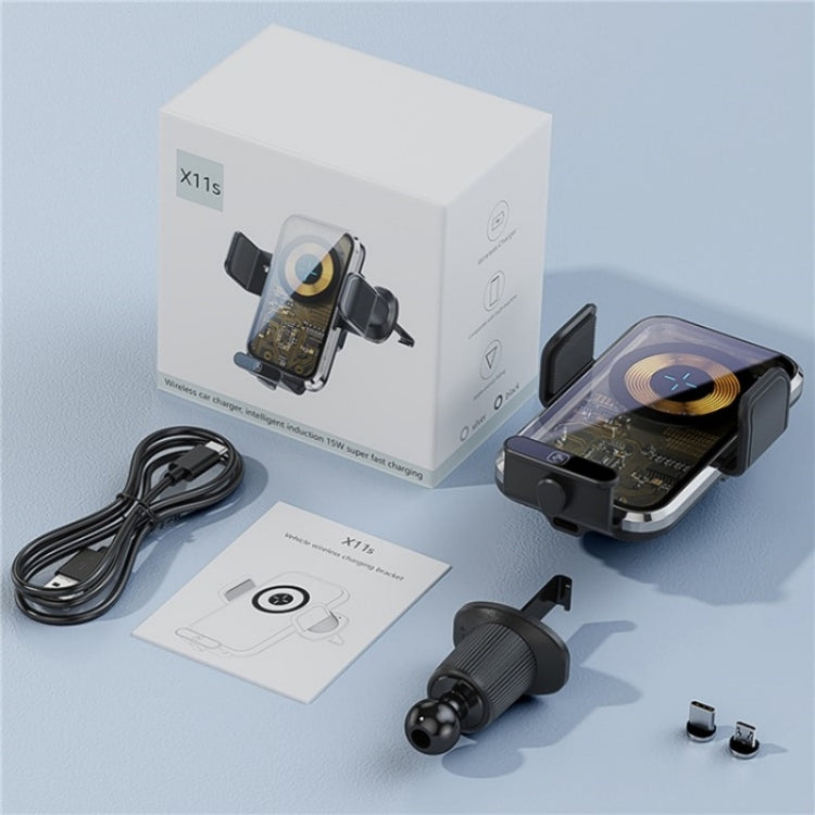 X11s 66W High Power Transparent Car Wireless Charger Phone Bracket(Silver) by buy2fix