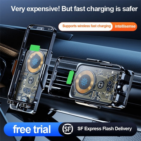 F18 With Infrared Sensor Phone Charging Aluminum Alloy Bracket Car Wireless Charger(Transparent Silver) by buy2fix