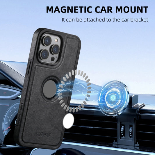 For iPhone 16 Pro Suteni M1 Oil Wax MagSafe Detachable Horizontal Card Bag Phone Case(Black) by Suteni
