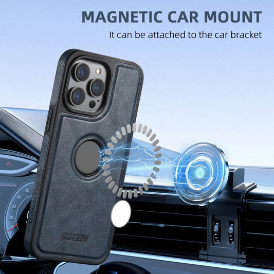 For iPhone 16 Plus Suteni M1 Oil Wax MagSafe Detachable Horizontal Card Bag Phone Case(Blue) by Suteni