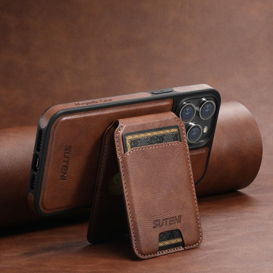 For iPhone 15 Pro Max Suteni M2 Oil Wax MagSafe Horizontal Card Bag Phone Case(Brown) by Suteni