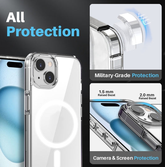 For iPhone 15 Plus NORTHJO 5 in 1 Magsafe Clear Phone Case with 2pcs Screen Film + 2pcs Rear Lens Film by NORTHJO