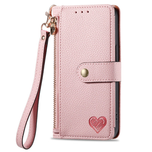 For Motorola Moto G Power 5G 2024 Love Zipper Lanyard Leather Phone Case(Pink) by buy2fix