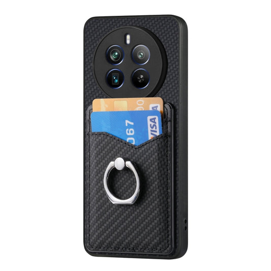For Realme 12 Pro+ Carbon fiber Card Wallet Ring Phone Case(Black) by buy2fix