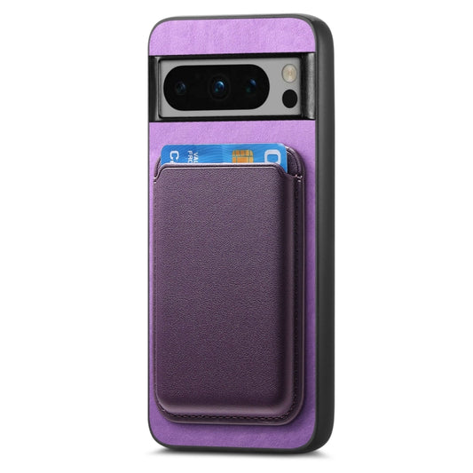 For Google Pixel 9 Retro Magsafe Card Bag PU Back Cover Phone Case(Purple) by buy2fix