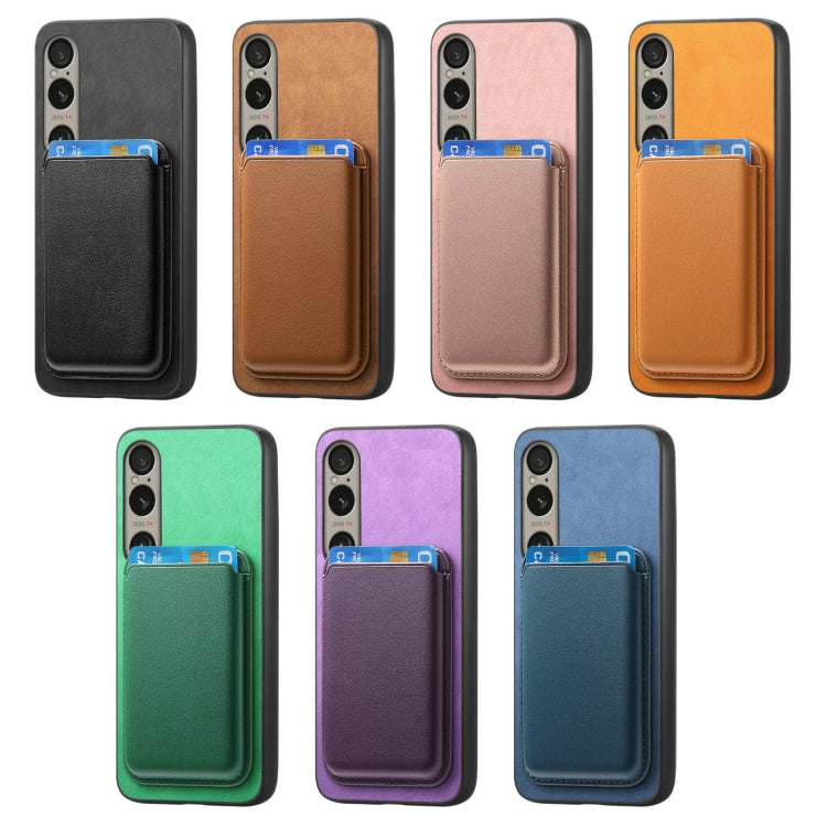 For Sony Xperia 5 V Retro Magsafe Card Bag PU Back Cover Phone Case(Yellow) by buy2fix