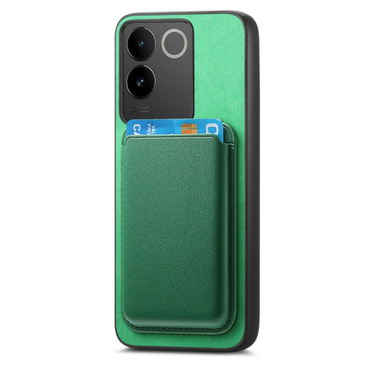 For vivo X100 Pro 5G Retro Magsafe Card Bag PU Back Cover Phone Case(Green) by buy2fix