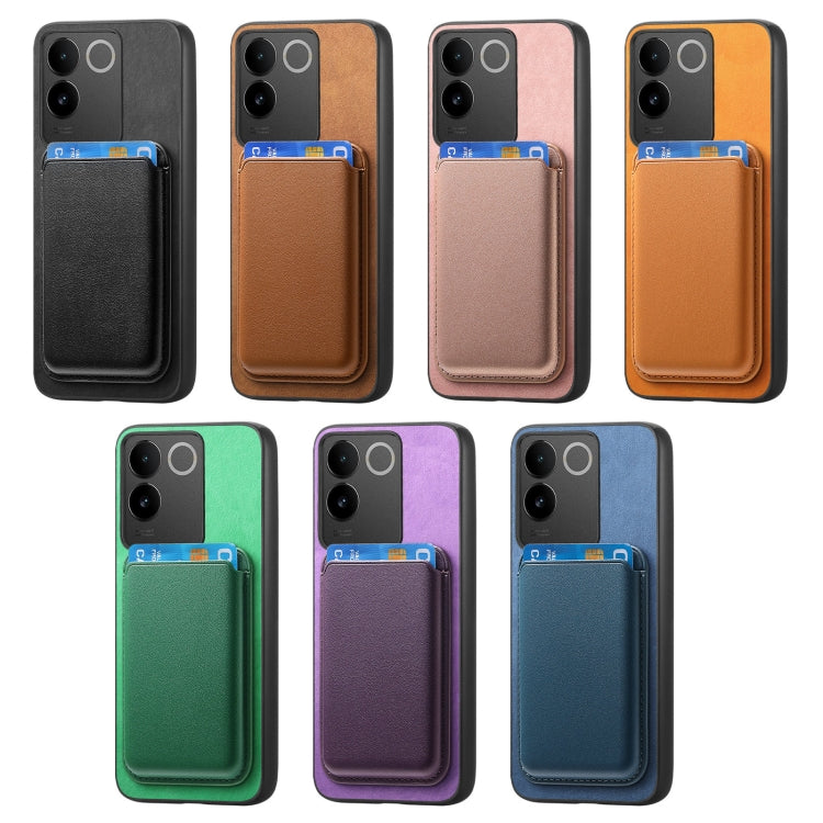 For vivo X100 Pro 5G Retro Magsafe Card Bag PU Back Cover Phone Case(Green) by buy2fix