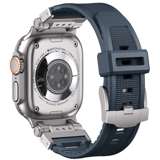 For Apple Watch SE 2023 44mm Silicone Armor Mecha Head Watch Band(Dark Blue) by buy2fix