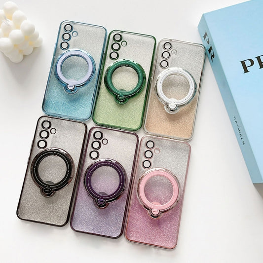 For Samsung Galaxy S23 Ultra 5G Rotation MagSafe Holder Gradient Glitter TPU Phone Case(Gold) by buy2fix