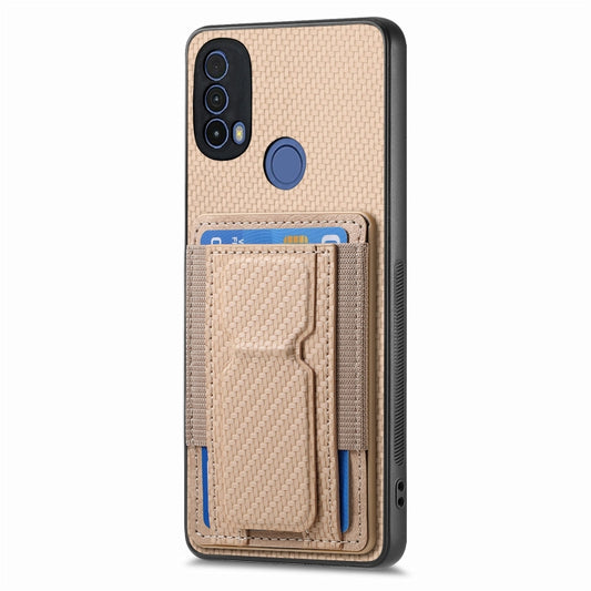 For Motorola Moto G Stylus 5G 2024 Carbon Fiber Fold Stand Elastic Card Bag Phone Case(Khaki) by buy2fix