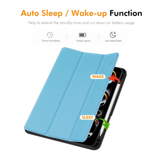 For iPad Pro 11 2025 / 2024 ENKAY Tri-fold Custer Texture TPU Leather Smart Tablet Case with Pen Slot(Dark Blue) by ENKAY