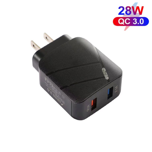 TE-Q820 28W Dual USB QC3.0 18W Mobile Phone Charger, US Plug(Black) by buy2fix