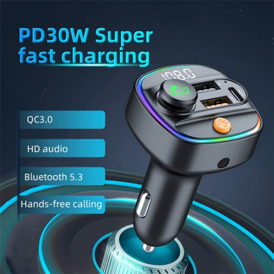 C4S Digital Display Car PD 30W+QC 3.0 Car Charger Audio MP3 Player FM Transmitter by buy2fix