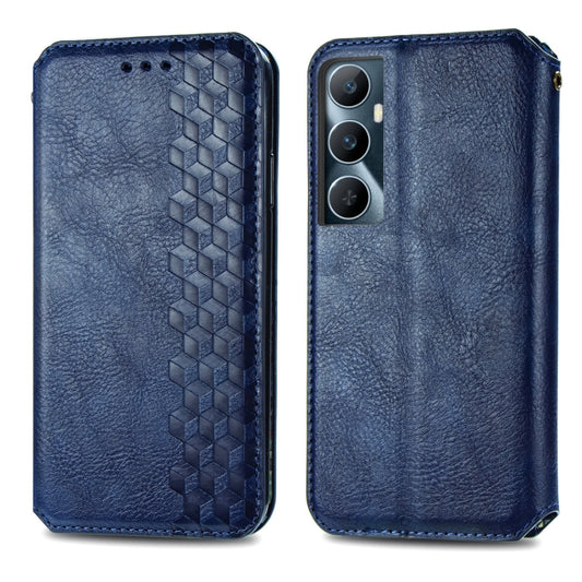For Realme C65 Cubic Grid Pressed Magnetic Leather Phone Case(Blue) by buy2fix