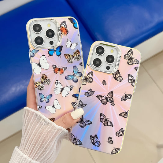 For iPhone 16 Plus Electroplating Laser Butterfly Phone Case(Blue Butterflies AB4) by buy2fix