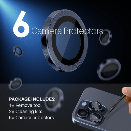 For iPhone 15 Pro / 15 Pro Max NORTHJO 2 Set 6pcs Camera Lens Protector Cover Metal Ring(Blue) by NORTHJO