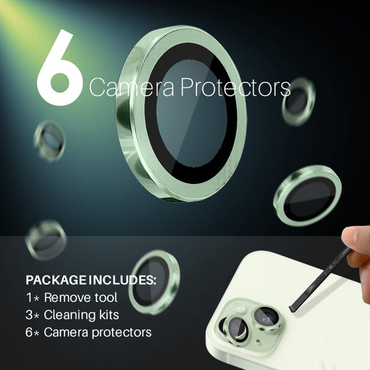 For iPhone 15 / 15 Plus / 14 / 14 Plus NORTHJO 3 Set 6pcs Camera Lens Protector Cover Metal Ring Film(Green) - iPhone 15 Tempered Glass by NORTHJO | Online Shopping UK | buy2fix