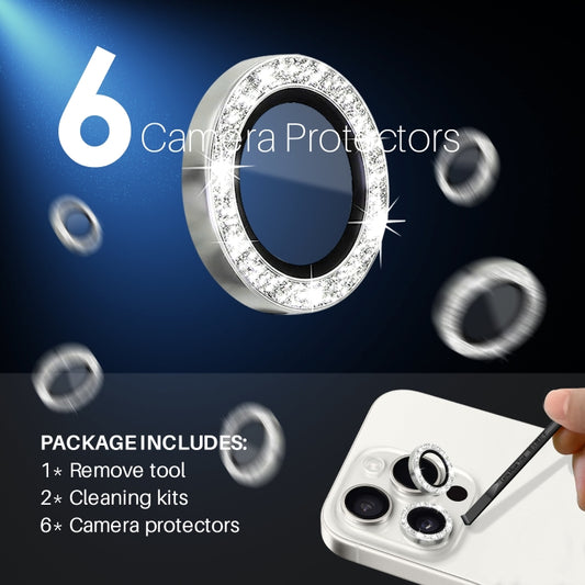 For iPhone 15 Pro / 15 Pro Max NORTHJO 2 Set 6pcs Camera Lens Protector Glitter Metal Ring Film(Silver) by NORTHJO