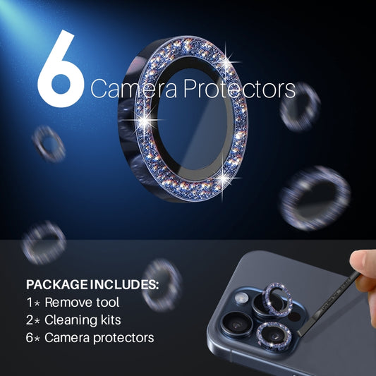 For iPhone 15 Pro / 15 Pro Max NORTHJO 2 Set 6pcs Camera Lens Protector Glitter Metal Ring Film(Blue) by NORTHJO