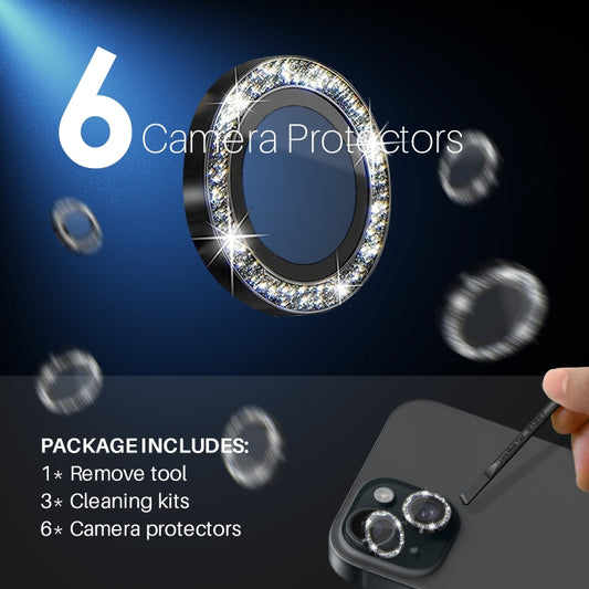 For iPhone 15 / 15 Plus / 14 / 14 Plus NORTHJO 3 Set 6pcs Camera Lens Protector Glitter Metal Ring Film(Black) - iPhone 15 Tempered Glass by NORTHJO | Online Shopping UK | buy2fix