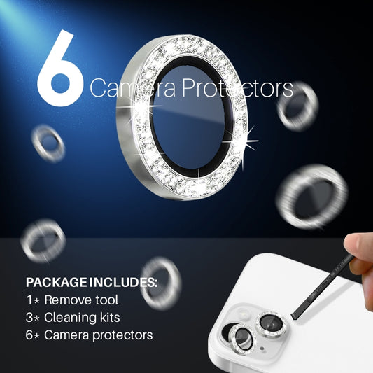 For iPhone 15 / 15 Plus / 14 / 14 Plus NORTHJO 3 Set 6pcs Camera Lens Protector Glitter Metal Ring Film(Silver) - iPhone 15 Tempered Glass by NORTHJO | Online Shopping UK | buy2fix