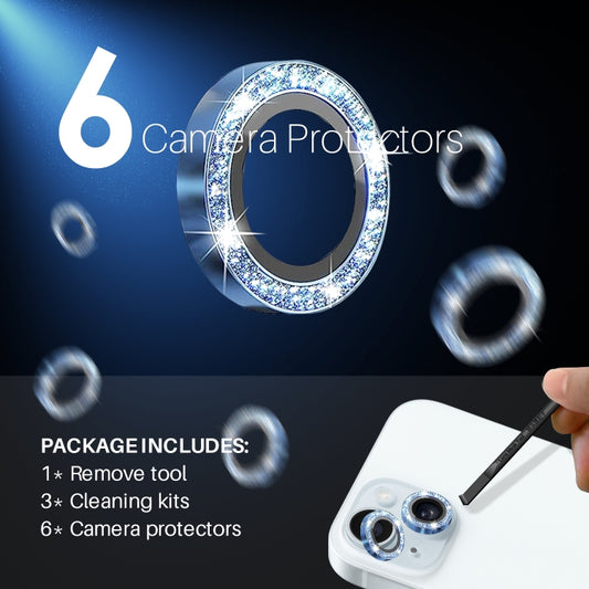 For iPhone 15 / 15 Plus / 14 / 14 Plus NORTHJO 3 Set 6pcs Camera Lens Protector Glitter Metal Ring Film(Blue) - iPhone 15 Tempered Glass by NORTHJO | Online Shopping UK | buy2fix