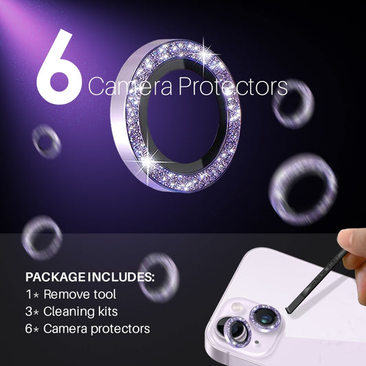 For iPhone 15 / 15 Plus / 14 / 14 Plus NORTHJO 3 Set 6pcs Camera Lens Protector Glitter Metal Ring Film(Purple) - iPhone 15 Tempered Glass by NORTHJO | Online Shopping UK | buy2fix