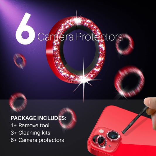 For iPhone 15 / 15 Plus / 14 / 14 Plus NORTHJO 3 Set 6pcs Camera Lens Protector Glitter Metal Ring Film(Red) - iPhone 15 Tempered Glass by NORTHJO | Online Shopping UK | buy2fix