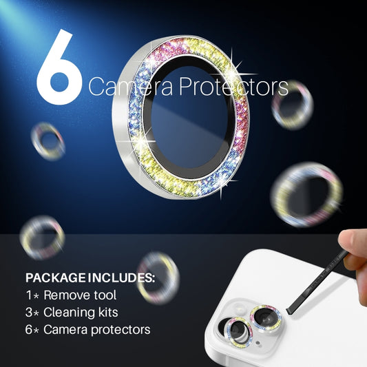 For iPhone 15 / 15 Plus / 14 / 14 Plus NORTHJO 3 Set 6pcs Camera Lens Protector Glitter Metal Ring Film(Colorful) - iPhone 15 Tempered Glass by NORTHJO | Online Shopping UK | buy2fix