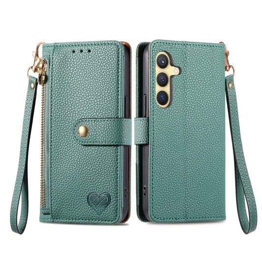For Samsung Galaxy S25+ 5G Love Zipper Lanyard Leather Phone Case(Green) by buy2fix