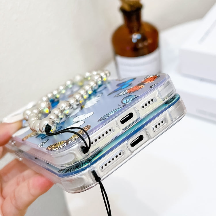 For iPhone 16 Electroplating Laser Butterfly Phone Case with Wrist Strap(White Purple Butterflies AB6) by buy2fix