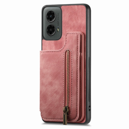 For Motorola Moto G 2024 Retro Leather Zipper Wallet Back Phone Case(Pink) by buy2fix