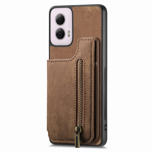 For Motorola G Power 5G 2024 Retro Leather Zipper Wallet Back Phone Case(Brown) by buy2fix
